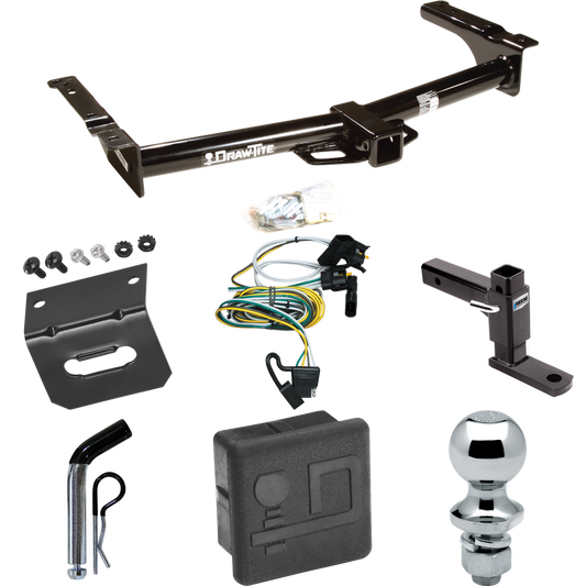 Fits 1995-2002 Ford E-150 Econoline Trailer Hitch Tow PKG w/ 4-Flat Wiring + Adjustable Drop Rise Ball Mount + Pin/Clip + 1-7/8" Ball + Wiring Bracket + Hitch Cover By Draw-Tite