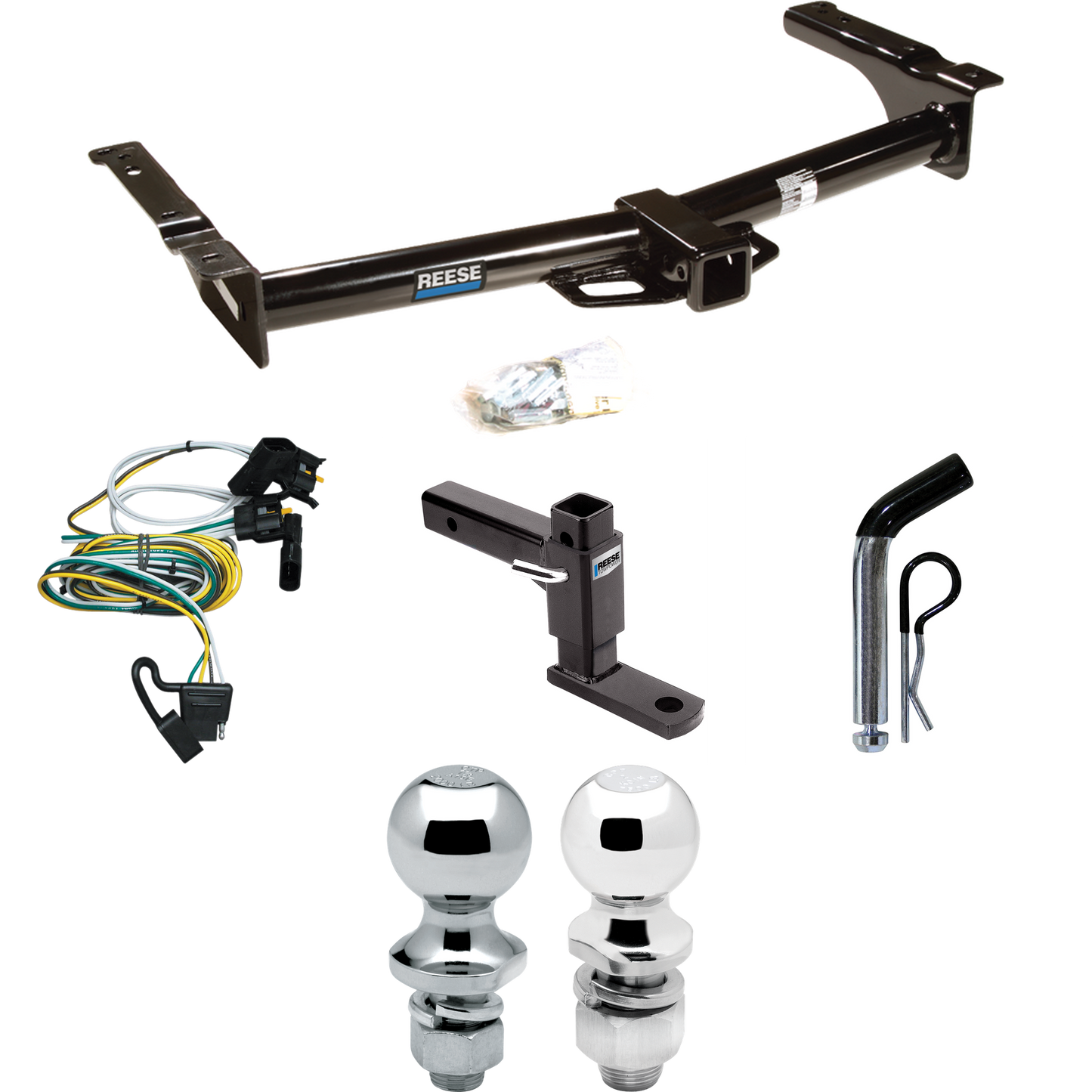 Se adapta al paquete de enganche de remolque Ford E-250 Econoline 1995-2002 con cableado plano de 4 + soporte de bola ajustable + pasador/clip + bola de 2" + bola de 1-7/8" de Reese Towpower