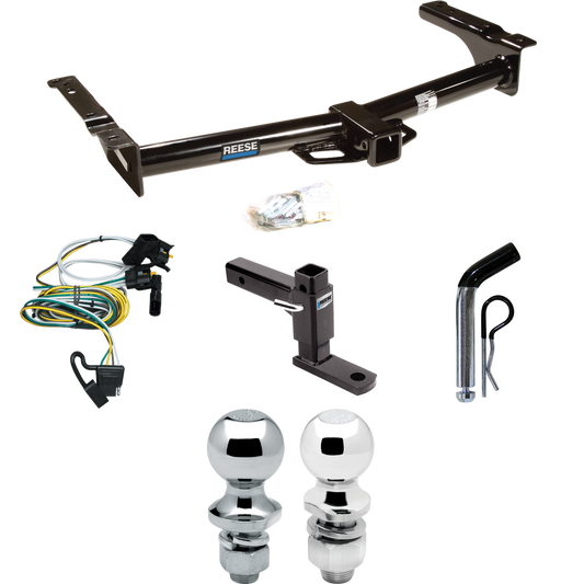 Fits 1995-2002 Ford E-250 Econoline Trailer Hitch Tow PKG w/ 4-Flat Wiring + Adjustable Drop Rise Ball Mount + Pin/Clip + 2" Ball + 1-7/8" Ball By Reese Towpower