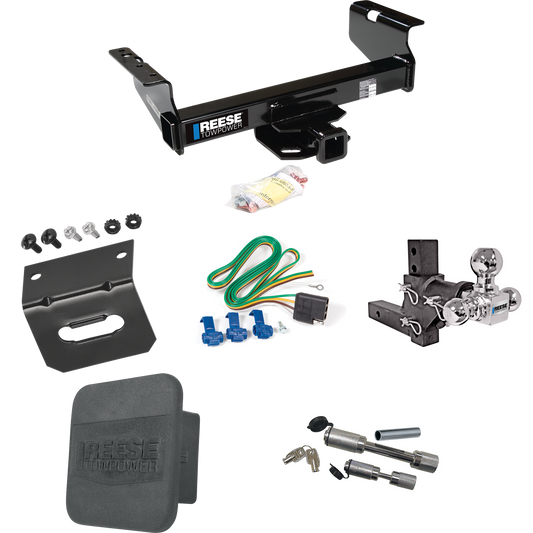 Fits 2011-2012 RAM 5500 Trailer Hitch Tow PKG w/ 4-Flat Wiring Harness + Adjustable Drop Rise Triple Ball Ball Mount 1-7/8" & 2" & 2-5/16" Trailer Balls + Dual Hitch & Coupler Locks + Hitch Cover + Wiring Bracket (For Cab & Chassis, w/34" Wide Frames