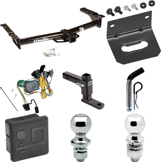 Fits 1992-1994 Ford E-250 Econoline Trailer Hitch Tow PKG w/ 4-Flat Wiring + Adjustable Drop Rise Ball Mount + Pin/Clip + 2" Ball + 1-7/8" Ball + Wiring Bracket + Hitch Cover By Draw-Tite