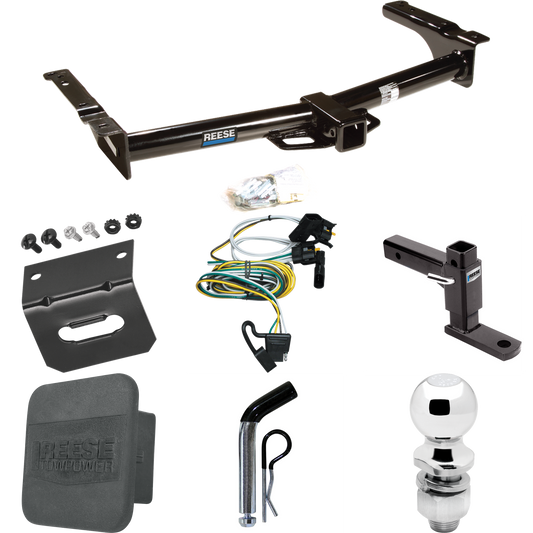 Fits 1995-2002 Ford E-250 Econoline Trailer Hitch Tow PKG w/ 4-Flat Wiring + Adjustable Drop Rise Ball Mount + Pin/Clip + 2" Ball + Wiring Bracket + Hitch Cover By Reese Towpower