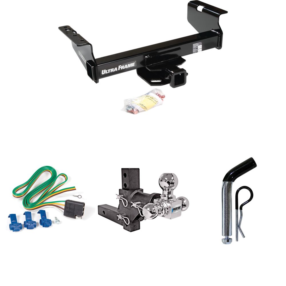 Fits 2011-2012 RAM 4500 Trailer Hitch Tow PKG w/ 4-Flat Wiring Harness + Adjustable Drop Rise Triple Ball Ball Mount 1-7/8" & 2" & 2-5/16" Trailer Balls + Pin/Clip (For Cab & Chassis, w/34" Wide Frames Models) By Draw-Tite