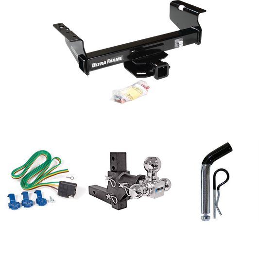 Fits 2011-2012 RAM 4500 Trailer Hitch Tow PKG w/ 4-Flat Wiring Harness + Adjustable Drop Rise Triple Ball Ball Mount 1-7/8" & 2" & 2-5/16" Trailer Balls + Pin/Clip (For Cab & Chassis, w/34" Wide Frames Models) By Draw-Tite