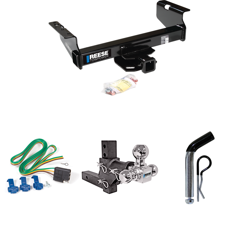 Fits 2011-2012 RAM 5500 Trailer Hitch Tow PKG w/ 4-Flat Wiring Harness + Adjustable Drop Rise Triple Ball Ball Mount 1-7/8" & 2" & 2-5/16" Trailer Balls + Pin/Clip (For Cab & Chassis, w/34" Wide Frames Models) By Reese Towpower