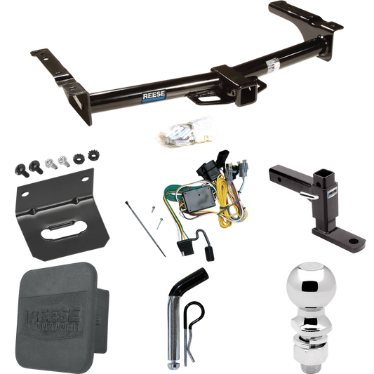 Se adapta al paquete de enganche de remolque Ford E-250 Econoline 1992-1994 con 4 cables planos + soporte de bola ajustable + pasador/clip + bola de 2-5/16" + soporte de cableado + cubierta de enganche de Reese Towpower