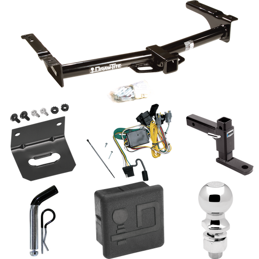 Se adapta al paquete de enganche de remolque Ford E-150 Econoline 1992-1994 con 4 cables planos + soporte de bola ajustable + pasador/clip + bola de 2-5/16" + soporte de cableado + cubierta de enganche de Draw-Tite