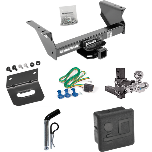 Fits 2013-2018 RAM 5500 Trailer Hitch Tow PKG w/ 4-Flat Wiring Harness + Adjustable Drop Rise Triple Ball Ball Mount 1-7/8" & 2" & 2-5/16" Trailer Balls + Pin/Clip + Hitch Cover + Wiring Bracket (For Cab & Chassis, w/34" Wide Frames Models) By Draw-T