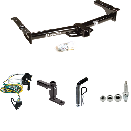 Fits 1995-2002 Ford E-150 Econoline Trailer Hitch Tow PKG w/ 4-Flat Wiring + Adjustable Drop Rise Ball Mount + Pin/Clip + Inerchangeable 1-7/8" & 2" & 2-5/16" Balls By Draw-Tite