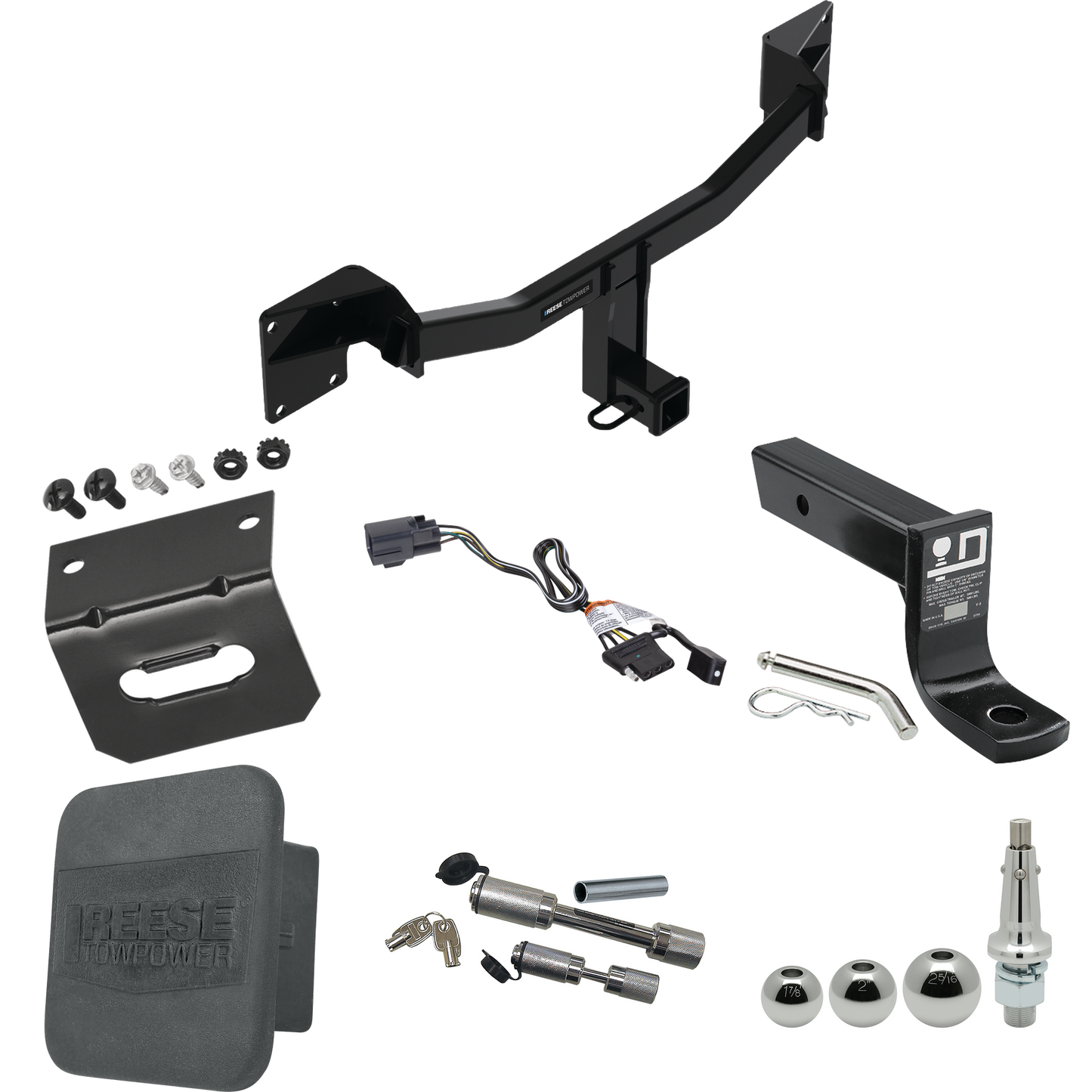 Fits 2021-2023 Buick Envision Trailer Hitch Tow PKG w/ 4-Flat Wiring + Ball Mount w/ 4" Drop + Interchangeable Ball 1-7/8" & 2" & 2-5/16" + Wiring Bracket + Dual Hitch & Coupler Locks + Hitch Cover By Reese Towpower