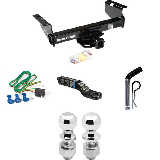 Fits 2011-2012 RAM 5500 Trailer Hitch Tow PKG w/ 4-Flat Wiring Harness + Ball Mount w/ 2" Drop + Pin/Clip + 2" Ball + 2-5/16" Ball (For Cab & Chassis, w/34" Wide Frames Models) By Draw-Tite