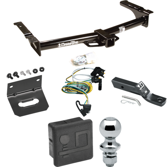 Se adapta al paquete de enganche de remolque Ford E-250 Econoline 1995-2002 con 4 cables planos + soporte de bola con caída de 2" + bola de 1-7/8" + soporte de cableado + cubierta de enganche de Draw-Tite