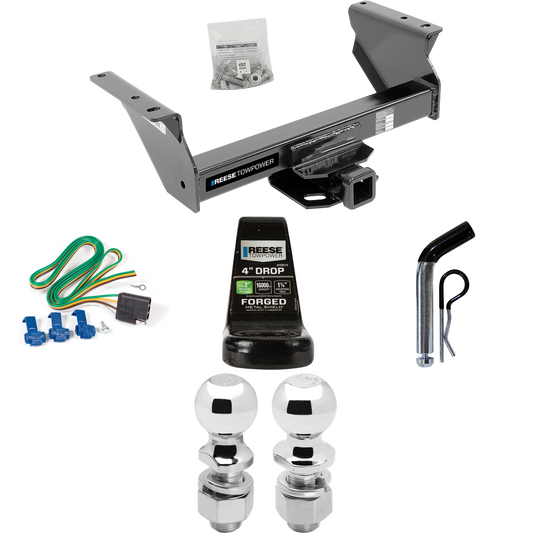 Fits 2013-2018 RAM 5500 Trailer Hitch Tow PKG w/ 4-Flat Wiring Harness + Ball Mount w/ 4" Drop + Pin/Clip + 2" Ball + 2-5/16" Ball (For Cab & Chassis, w/34" Wide Frames Models) By Reese Towpower