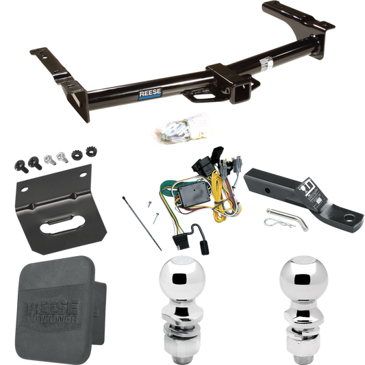 Fits 1992-1994 Ford E-150 Econoline Trailer Hitch Tow PKG w/ 4-Flat Wiring + Ball Mount w/ 2" Drop + 2" Ball + 2-5/16" Ball + Wiring Bracket + Hitch Cover By Reese Towpower