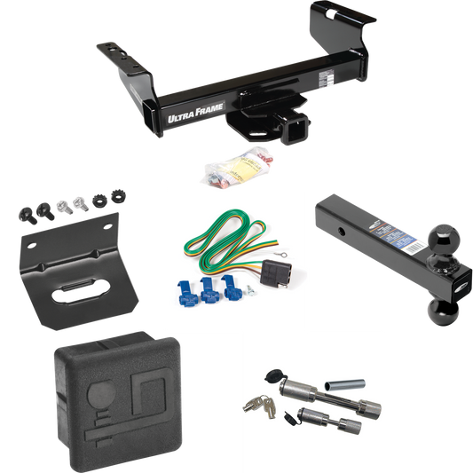 Fits 2011-2012 RAM 4500 Trailer Hitch Tow PKG w/ 4-Flat Wiring Harness + Dual Ball Ball Mount 2" & 2-5/16" Trailer Balls + Dual Hitch & Coupler Locks + Hitch Cover + Wiring Bracket (For Cab & Chassis, w/34" Wide Frames Models) By Draw-Tite