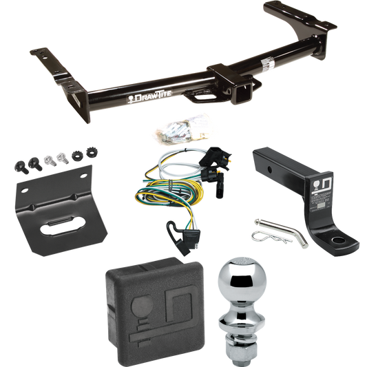 Fits 1995-2002 Ford E-250 Econoline Trailer Hitch Tow PKG w/ 4-Flat Wiring + Ball Mount w/ 4" Drop + 1-7/8" Ball + Wiring Bracket + Hitch Cover By Draw-Tite