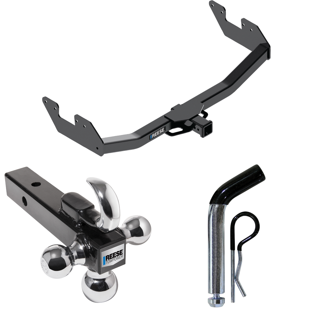 Fits 2016-2023 Toyota Hilux Trailer Hitch Tow PKG w/ Triple Ball Ball Mount 1-7/8" & 2" & 2-5/16" Trailer Balls w/ Tow Hook + Pin/Clip By Reese Towpower