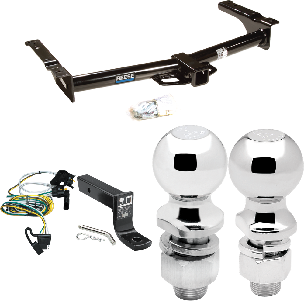 Fits 1995-2002 Ford E-350 Econoline Trailer Hitch Tow PKG w/ 4-Flat Wiring + Ball Mount w/ 4" Drop + 2" Ball + 2-5/16" Ball By Reese Towpower