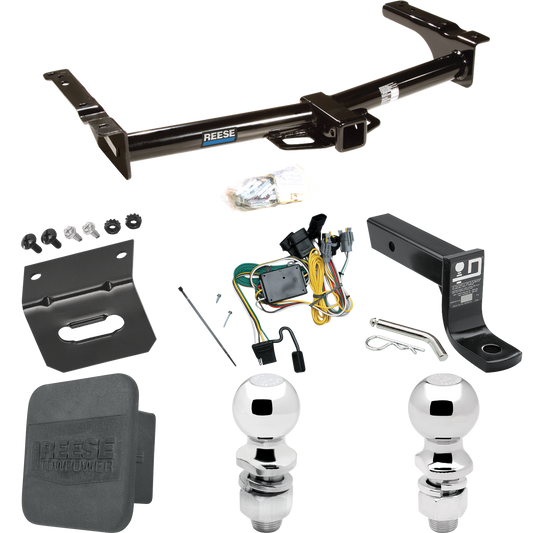 Fits 1992-1994 Ford E-150 Econoline Trailer Hitch Tow PKG w/ 4-Flat Wiring + Ball Mount w/ 4" Drop + 2" Ball + 2-5/16" Ball + Wiring Bracket + Hitch Cover By Reese Towpower