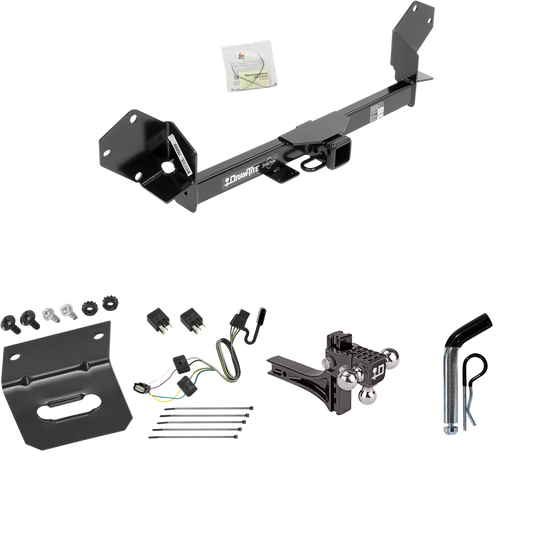 Fits 2016-2018 Buick Envision Trailer Hitch Tow PKG w/ 4-Flat Wiring Harness + Adjustable Drop Rise Triple Ball Ball Mount 1-7/8" & 2" & 2-5/16" Trailer Balls + Pin/Clip + Wiring Bracket By Draw-Tite