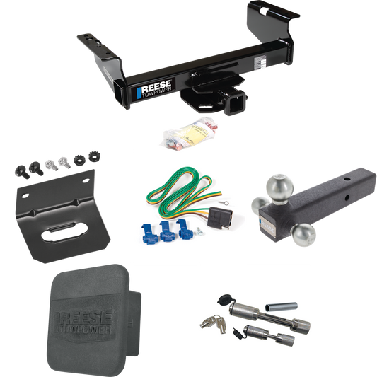 Fits 2011-2012 RAM 5500 Trailer Hitch Tow PKG w/ 4-Flat Wiring Harness + Triple Ball Ball Mount 1-7/8" & 2" & 2-5/16" Trailer Balls + Dual Hitch & Coupler Locks + Hitch Cover + Wiring Bracket (For Cab & Chassis, w/34" Wide Frames Models) By Reese Tow