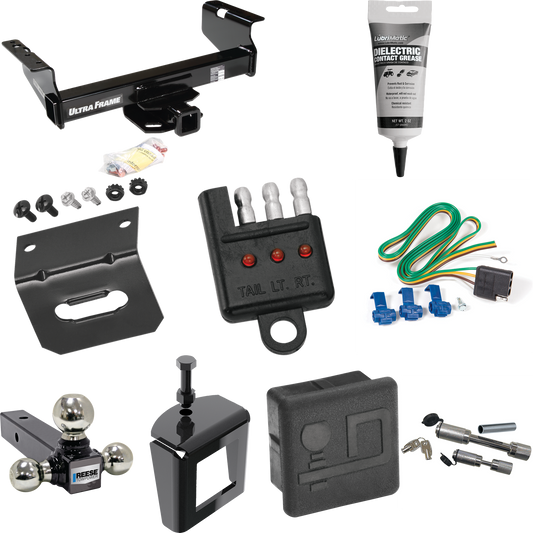 Fits 2011-2012 RAM 5500 Trailer Hitch Tow PKG w/ 4-Flat Wiring Harness + Triple Ball Ball Mount 1-7/8" & 2" & 2-5/16" Trailer Balls + Dual Hitch & Coupler Locks + Hitch Cover + Wiring Bracket + Wiring Tester + Electric Grease + Anti Rattle Device (Fo