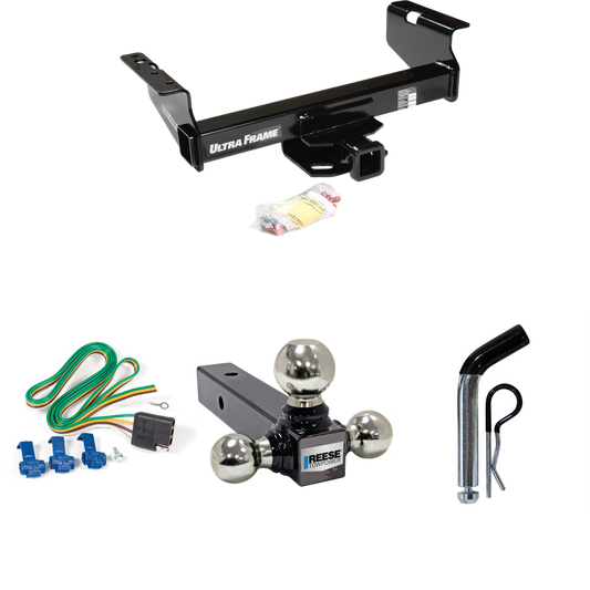 Fits 2011-2012 RAM 5500 Trailer Hitch Tow PKG w/ 4-Flat Wiring Harness + Triple Ball Ball Mount 1-7/8" & 2" & 2-5/16" Trailer Balls + Pin/Clip (For Cab & Chassis, w/34" Wide Frames Models) By Draw-Tite