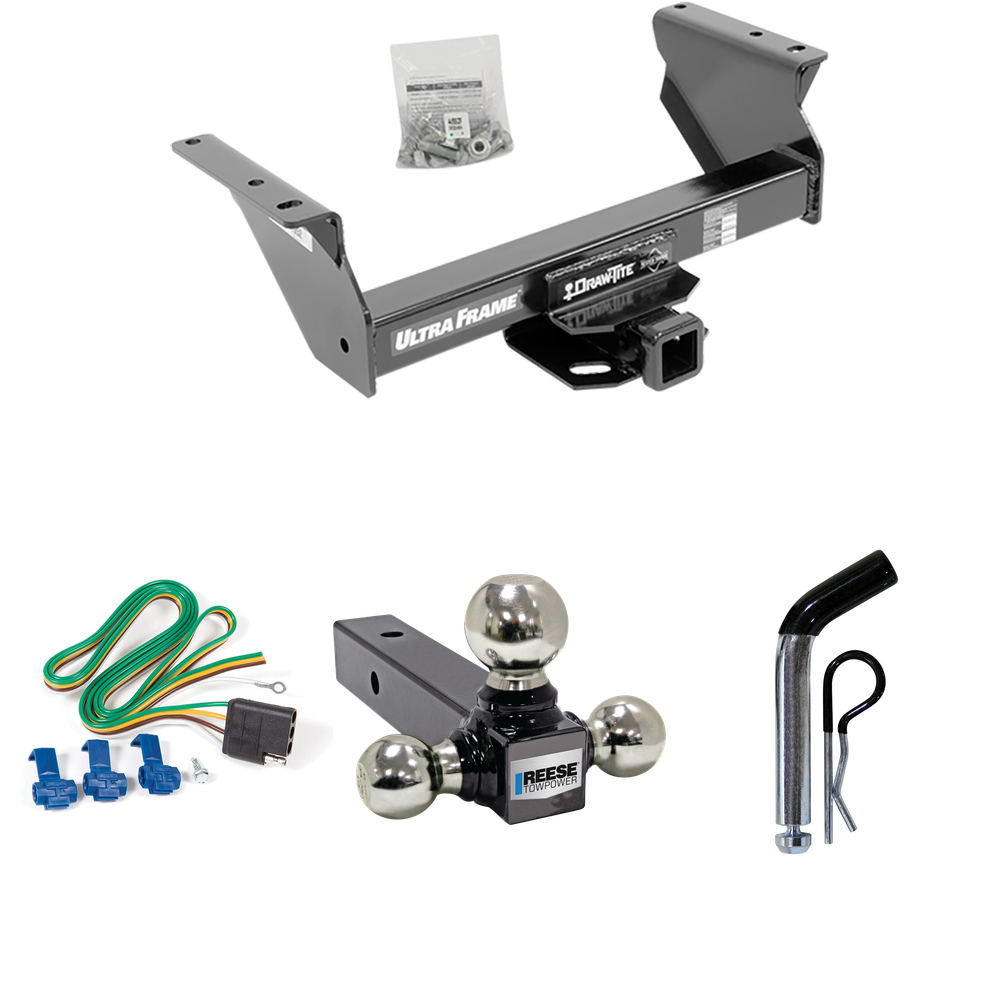 Fits 2013-2018 RAM 4500 Trailer Hitch Tow PKG w/ 4-Flat Wiring Harness + Triple Ball Ball Mount 1-7/8" & 2" & 2-5/16" Trailer Balls + Pin/Clip (For Cab & Chassis, w/34" Wide Frames Models) By Draw-Tite