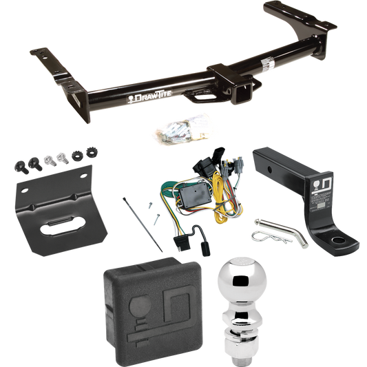 Fits 1992-1994 Ford E-350 Econoline Trailer Hitch Tow PKG w/ 4-Flat Wiring + Ball Mount w/ 4" Drop + 2-5/16" Ball + Wiring Bracket + Hitch Cover By Draw-Tite