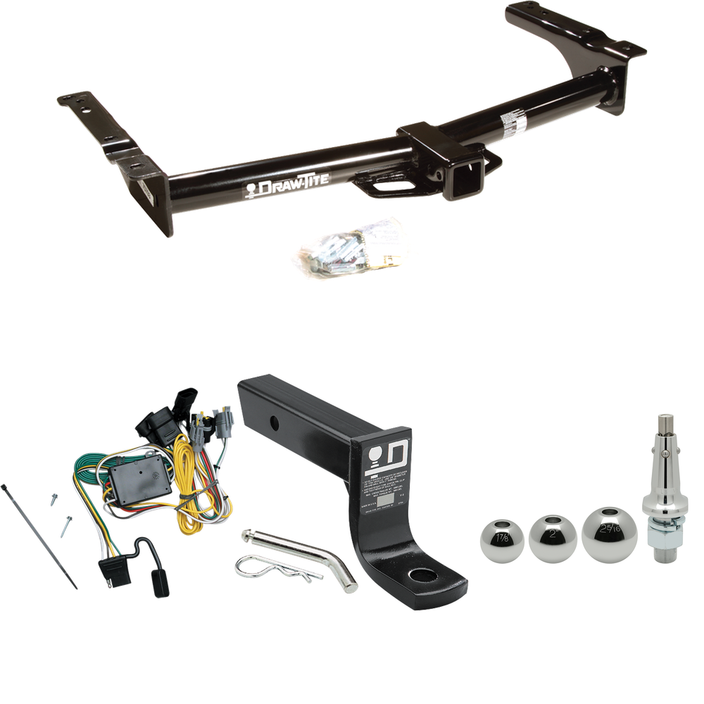 Fits 1992-1994 Ford E-350 Econoline Trailer Hitch Tow PKG w/ 4-Flat Wiring + Ball Mount w/ 4" Drop + Interchangeable Ball 1-7/8" & 2" & 2-5/16" By Draw-Tite