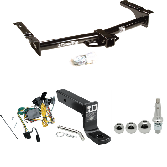 Fits 1992-1994 Ford E-350 Econoline Trailer Hitch Tow PKG w/ 4-Flat Wiring + Ball Mount w/ 4" Drop + Interchangeable Ball 1-7/8" & 2" & 2-5/16" By Draw-Tite