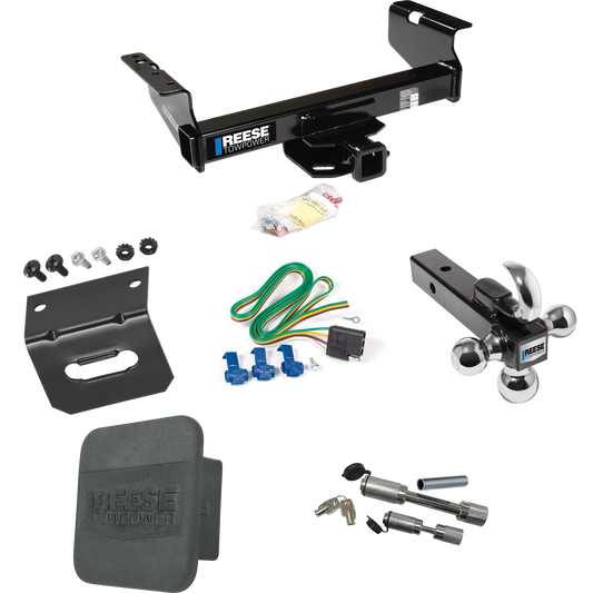 Fits 2011-2012 RAM 4500 Trailer Hitch Tow PKG w/ 4-Flat Wiring Harness + Triple Ball Ball Mount 1-7/8" & 2" & 2-5/16" Trailer Balls w/ Tow Hook + Dual Hitch & Coupler Locks + Hitch Cover + Wiring Bracket (For Cab & Chassis, w/34" Wide Frames Models)