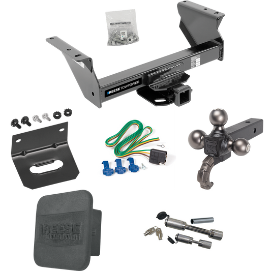 Fits 2013-2018 RAM 4500 Trailer Hitch Tow PKG w/ 4-Flat Wiring Harness + Triple Ball Ball Mount 1-7/8" & 2" & 2-5/16" Trailer Balls w/ Tow Hook + Dual Hitch & Coupler Locks + Hitch Cover + Wiring Bracket (For Cab & Chassis, w/34" Wide Frames Models)