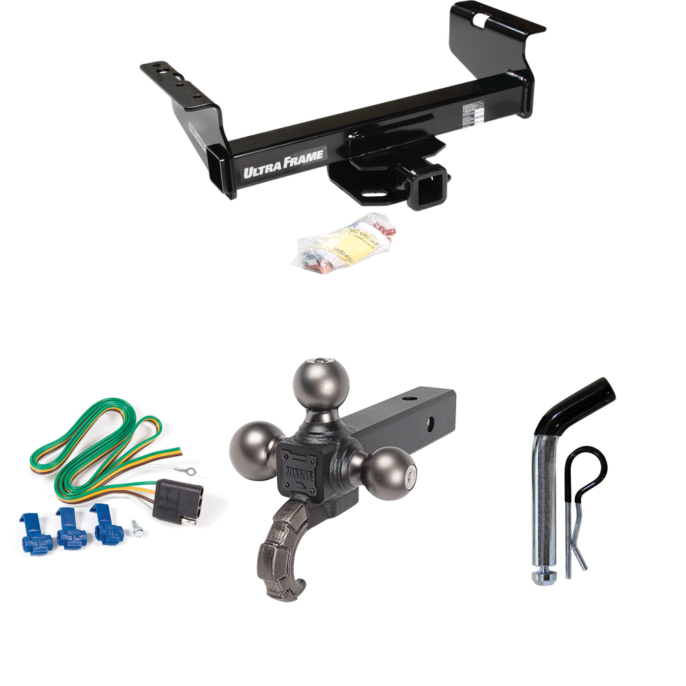 Fits 2011-2012 RAM 4500 Trailer Hitch Tow PKG w/ 4-Flat Wiring Harness + Triple Ball Ball Mount 1-7/8" & 2" & 2-5/16" Trailer Balls w/ Tow Hook + Pin/Clip (For Cab & Chassis, w/34" Wide Frames Models) By Draw-Tite