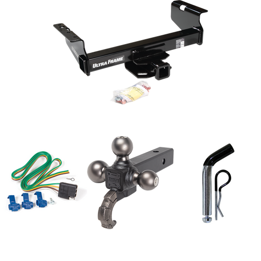 Fits 2011-2012 RAM 4500 Trailer Hitch Tow PKG w/ 4-Flat Wiring Harness + Triple Ball Ball Mount 1-7/8" & 2" & 2-5/16" Trailer Balls w/ Tow Hook + Pin/Clip (For Cab & Chassis, w/34" Wide Frames Models) By Draw-Tite