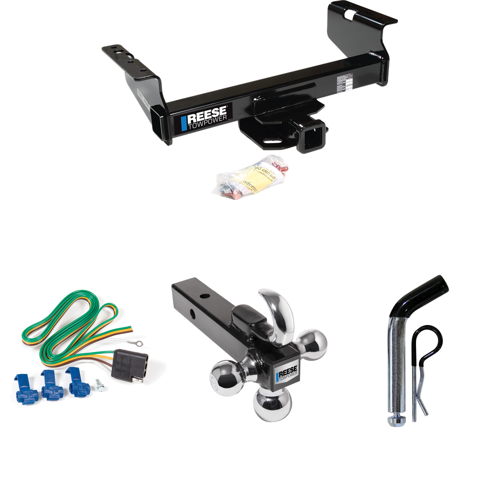 Fits 2011-2012 RAM 5500 Trailer Hitch Tow PKG w/ 4-Flat Wiring Harness + Triple Ball Ball Mount 1-7/8" & 2" & 2-5/16" Trailer Balls w/ Tow Hook + Pin/Clip (For Cab & Chassis, w/34" Wide Frames Models) By Reese Towpower