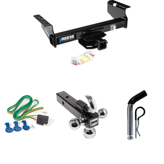 Fits 2011-2012 RAM 5500 Trailer Hitch Tow PKG w/ 4-Flat Wiring Harness + Triple Ball Ball Mount 1-7/8" & 2" & 2-5/16" Trailer Balls w/ Tow Hook + Pin/Clip (For Cab & Chassis, w/34" Wide Frames Models) By Reese Towpower