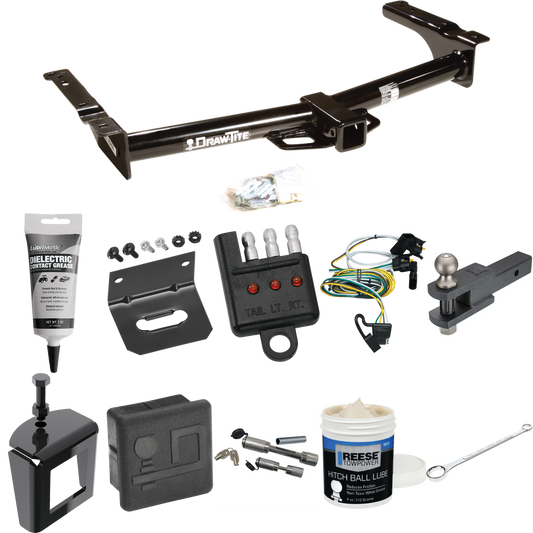 Fits 1995-2002 Ford E-150 Econoline Trailer Hitch Tow PKG w/ 4-Flat Wiring + Clevis Hitch Ball Mount w/ 2" Ball + Wiring Bracket + Hitch Cover + Dual Hitch & Coupler Locks + Wiring Tester + Ball Lube + Electric Grease + Ball Wrench + Anti Rattle Devi