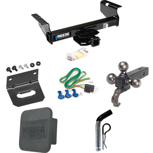 Fits 2011-2012 RAM 4500 Trailer Hitch Tow PKG w/ 4-Flat Wiring Harness + Triple Ball Ball Mount 1-7/8" & 2" & 2-5/16" Trailer Balls w/ Tow Hook + Pin/Clip + Hitch Cover + Wiring Bracket (For Cab & Chassis, w/34" Wide Frames Models) By Reese Towpower