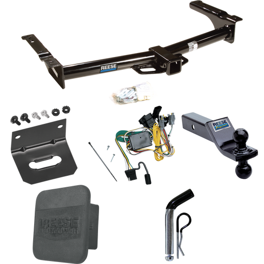 Se adapta al paquete de enganche de remolque Ford E-350 Econoline 1992-1994 con 4 cables planos + soporte de bola doble de 1-7/8" y 2" bolas de remolque + pasador/clip + soporte de cableado + cubierta de enganche de Reese Towpower