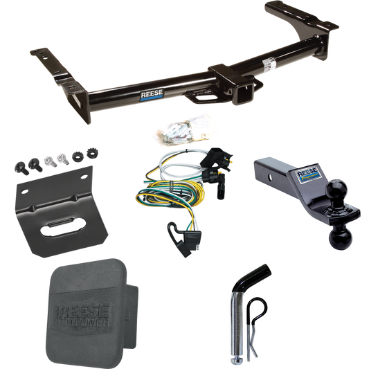 Se adapta al paquete de enganche de remolque Ford E-150 Econoline 1995-2002 con 4 cables planos + soporte de bola doble de 1-7/8" y 2" bolas de remolque + pasador/clip + soporte de cableado + cubierta de enganche de Reese Towpower