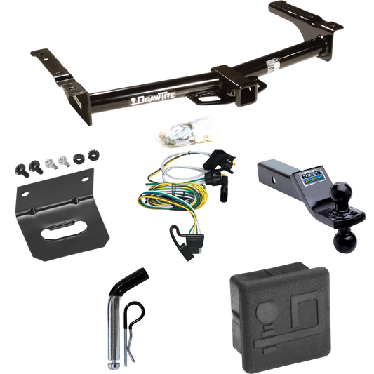 Se adapta al paquete de enganche de remolque Ford E-250 Econoline 1995-2002 con 4 cables planos + soporte de bola doble bolas de remolque de 1-7/8" y 2" + pasador/clip + soporte de cableado + cubierta de enganche de Draw-Tite