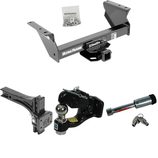 Fits 2013-2018 RAM 5500 Trailer Hitch Tow PKG w/ Adjustable Pintle Hook Mounting Plate + Pintle Hook & 1-7/8" Ball Combination + Hitch Lock (For Cab & Chassis, w/34" Wide Frames Models) By Draw-Tite