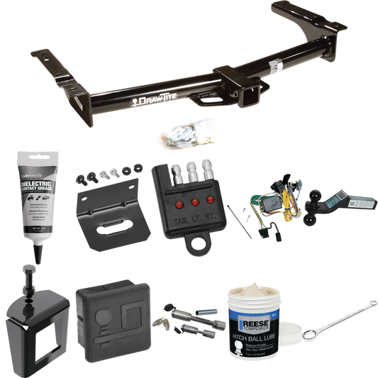 Fits 1992-1994 Ford E-250 Econoline Trailer Hitch Tow PKG w/ 4-Flat Wiring + Dual Ball Ball Mount 2" & 2-5/16" Trailer Balls + Wiring Bracket + Hitch Cover + Dual Hitch & Coupler Locks + Wiring Tester + Ball Lube + Electric Grease + Ball Wrench + Ant