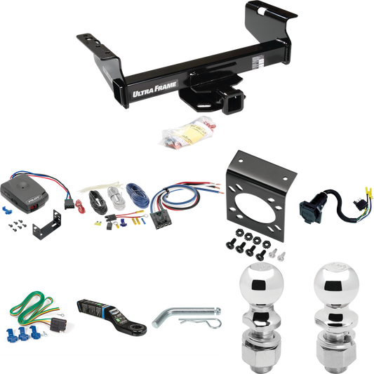 Fits 2011-2012 RAM 5500 Trailer Hitch Tow PKG w/ Pro Series Pilot Brake Control + Generic BC Wiring Adapter + 7-Way RV Wiring + 2" & 2-5/16" Ball & Drop Mount (For Cab & Chassis, w/34" Wide Frames Models) By Draw-Tite