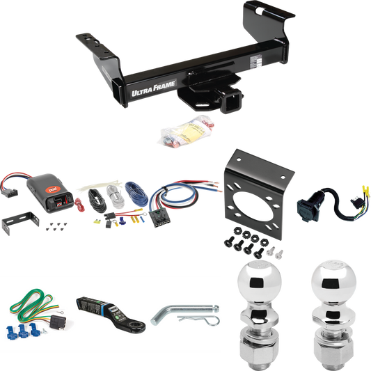 Fits 2011-2012 RAM 4500 Trailer Hitch Tow PKG w/ Pro Series POD Brake Control + Generic BC Wiring Adapter + 7-Way RV Wiring + 2" & 2-5/16" Ball & Drop Mount (For Cab & Chassis, w/34" Wide Frames Models) By Draw-Tite