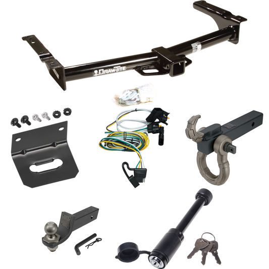 Fits 1995-2002 Ford E-350 Econoline Trailer Hitch Tow PKG w/ 4-Flat Wiring + Interlock Tactical Starter Kit w/ 2" Drop & 2" Ball + Tactical Hook & Shackle Mount + Tactical Dogbone Lock + Wiring Bracket By Draw-Tite