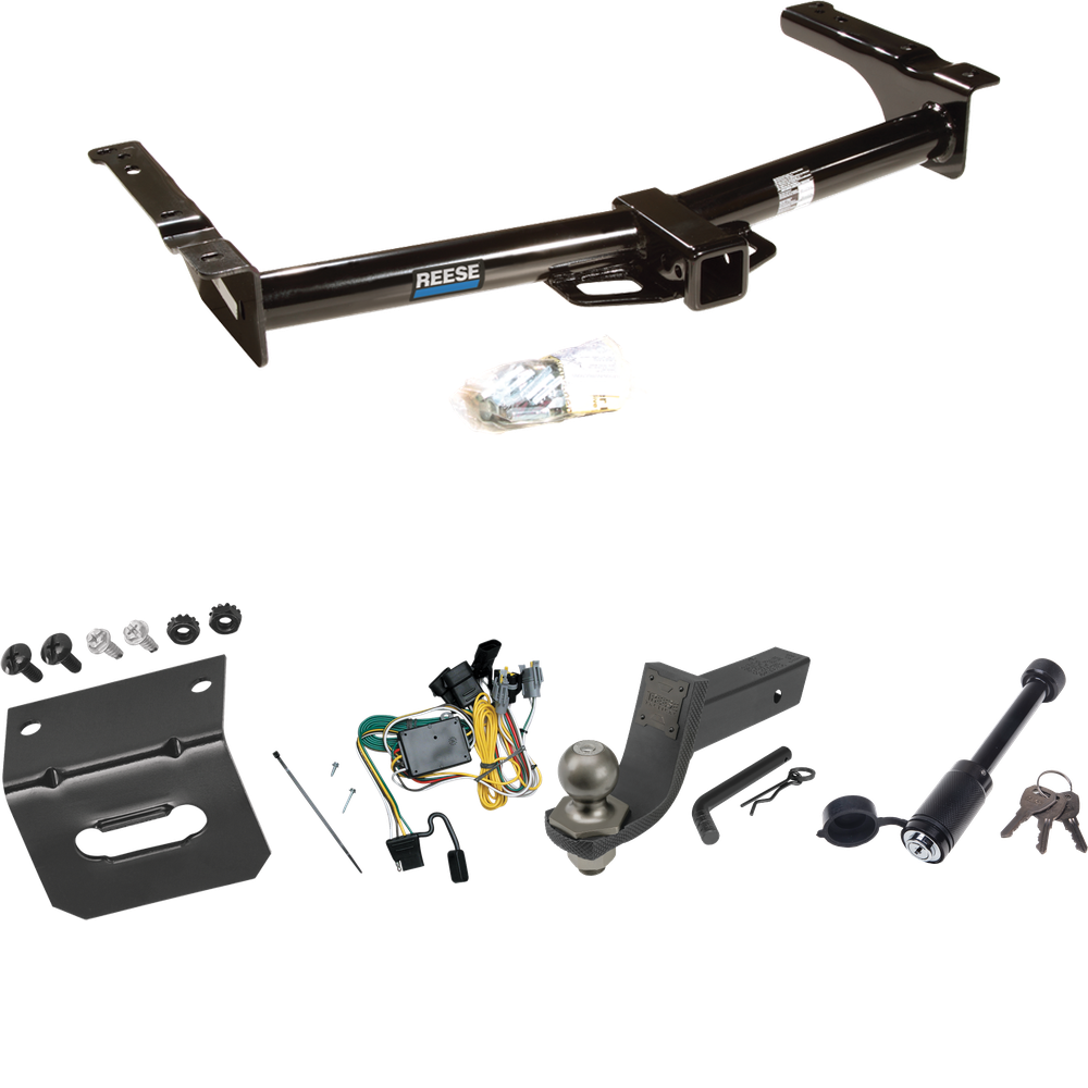 Se adapta al paquete de enganche de remolque Ford E-250 Econoline 1992-1994 con cableado de 4 planos + kit de inicio táctico de enclavamiento con caída de 3-1/4" y bola de 2" + bloqueo táctico de hueso de perro + soporte de cableado de Reese Towpower