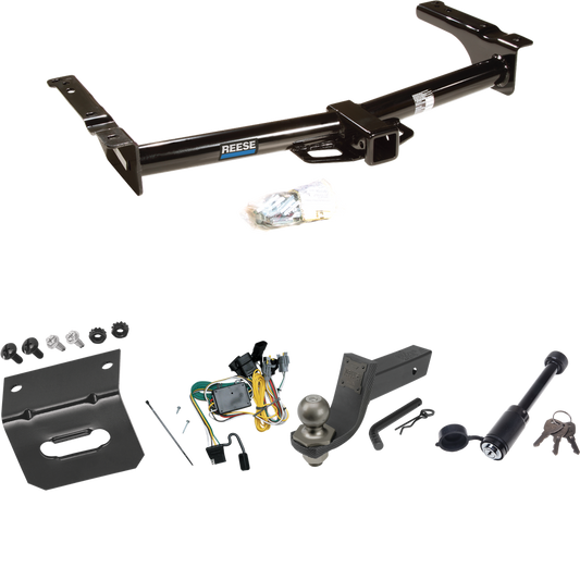 Se adapta al paquete de enganche de remolque Ford E-250 Econoline 1992-1994 con cableado de 4 planos + kit de inicio táctico de enclavamiento con caída de 3-1/4" y bola de 2" + bloqueo táctico de hueso de perro + soporte de cableado de Reese Towpower