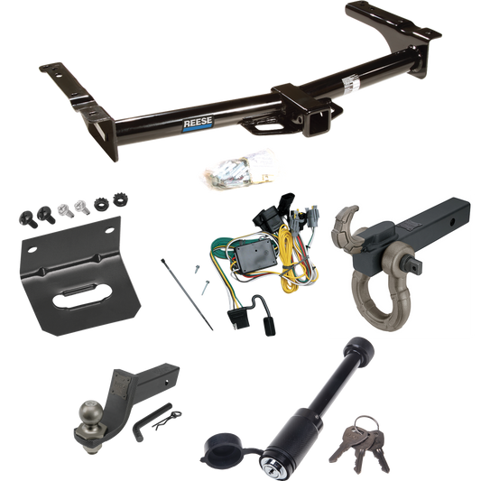 Fits 1992-1994 Ford E-150 Econoline Trailer Hitch Tow PKG w/ 4-Flat Wiring + Interlock Tactical Starter Kit w/ 3-1/4" Drop & 2" Ball + Tactical Hook & Shackle Mount + Tactical Dogbone Lock + Wiring Bracket By Reese Towpower